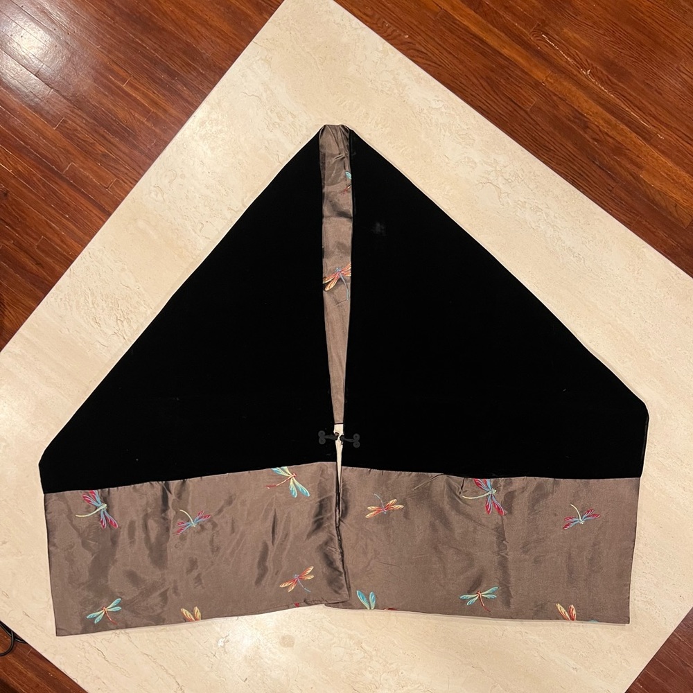 Velvet Satin Shawl with Dragonfly Embroidery and Pockets - NWOT